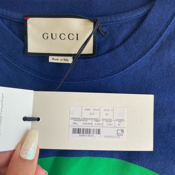 Gucci Tee Vintage Oval Interlocking GG Logo Blue T Shirt Size Medium - Picture 8 of 16